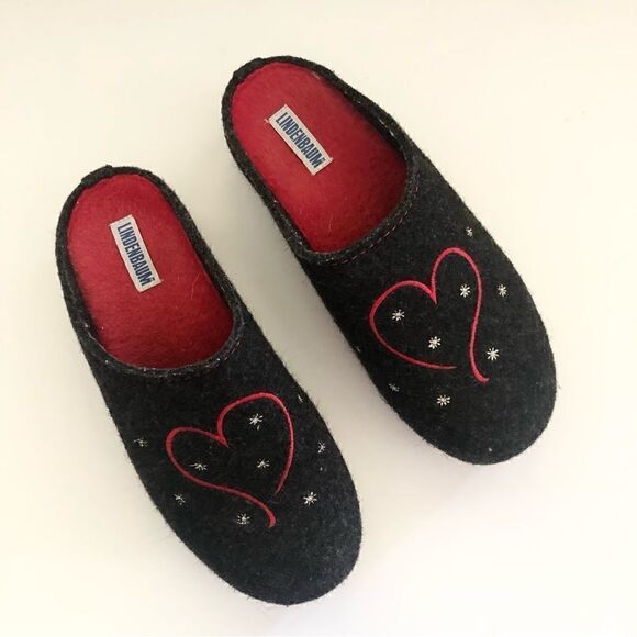 Lindenbaum wool slip on mules with wedge heel felted hearts size 37 - Picture 2 of 9